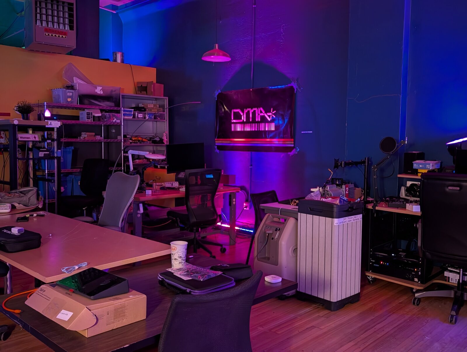 The workshop corner of dma.space, our banner in sight.